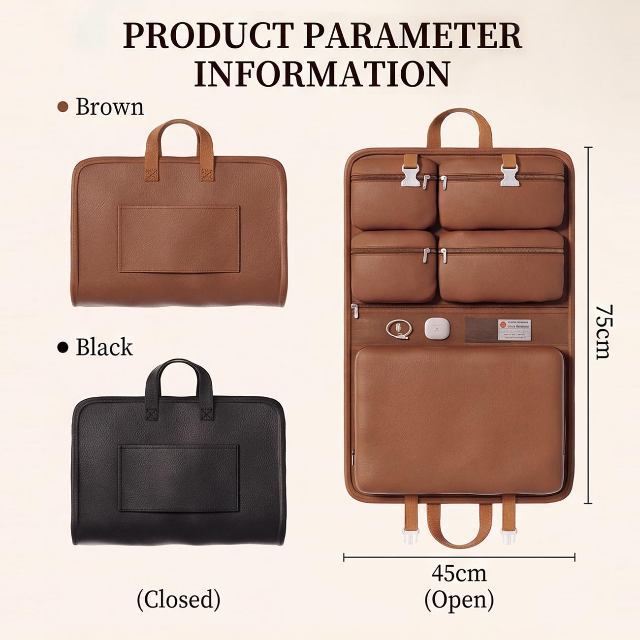 Organizador De Maleta De Viaje Colgante con Asa para Trolley, Bolsa Plegable Grande, Bolsas para Maletas Organizadoras para Equipaje Brown,45 * 75cm