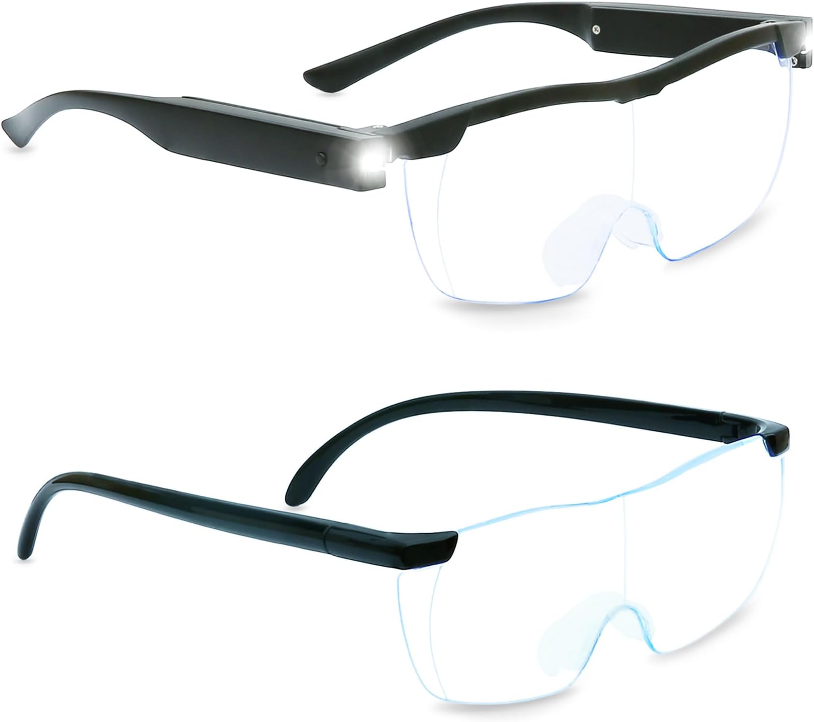 Magnifying Glass with Light, LED Rechargeable Head Magnifier Glasses, Anti-blue light 180% Magnification with Dual LED Lights, Hands Free Magnifying Eyeglasses for Reading, Close Work and Craft(Black)