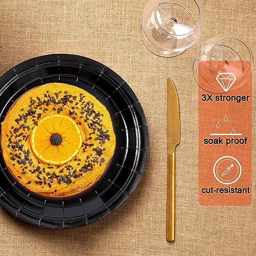 Image of Black Disposable Paper Plates, 7 Inch Dessert Cake Plates, 50 Count Bulk
