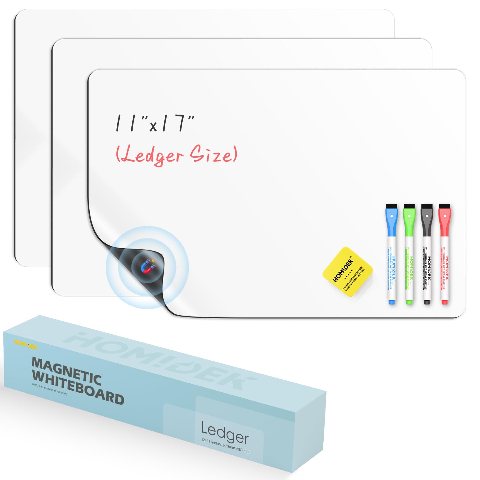 HOMiDEK Tablica magnetyczna do lodówki, 3 sztuki, małe magnetyczne tablice suchościeralne z 4 markerami i 1 gumką, wielokrotnego użytku, pusty magnes, biała tablica do domu, kuchni, biura, klasy - 11