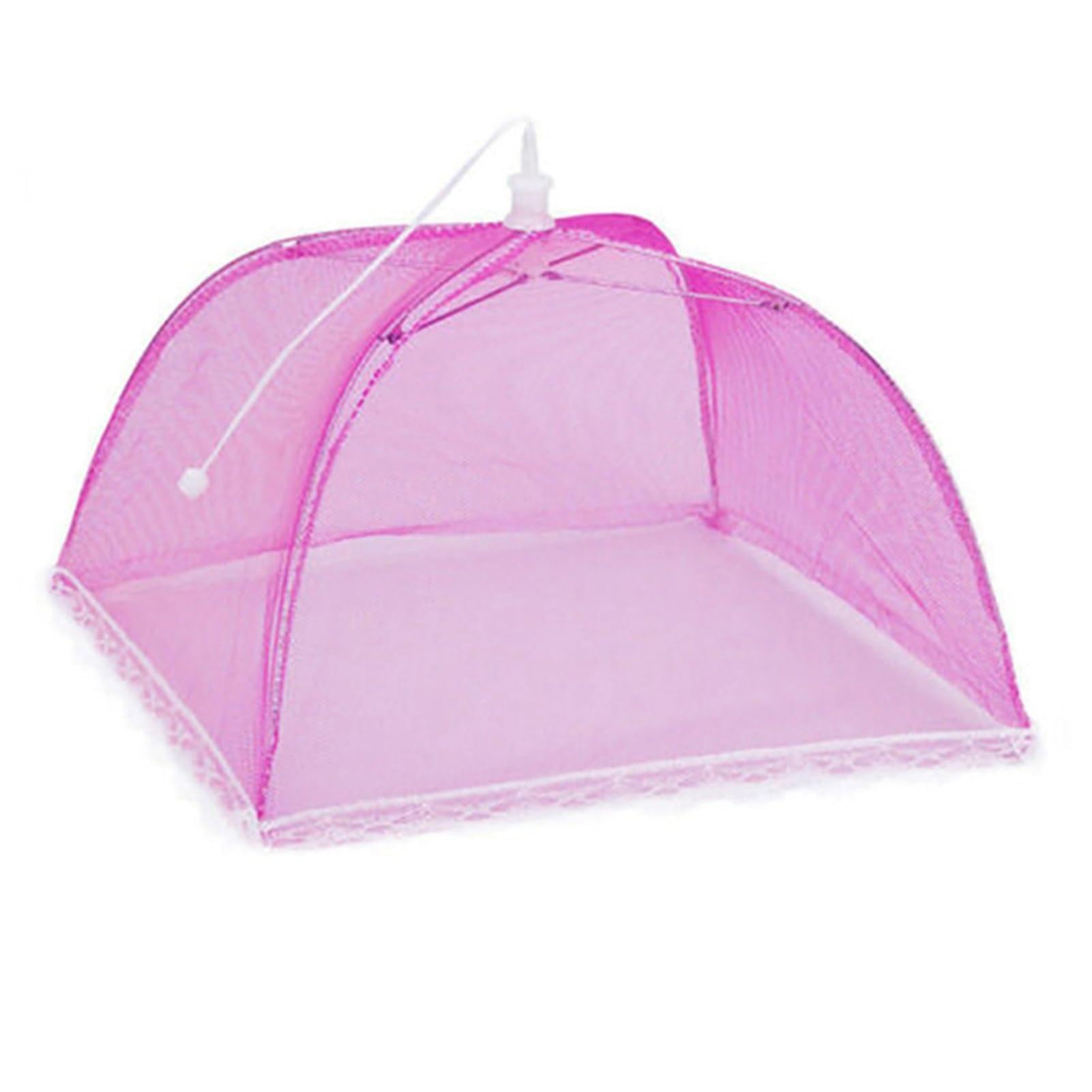 sugerou Foldable Mesh Food Cover for Outside and Kitchen, Large Umbrella Style Dish Net Tent for Picnic BBQ Camping, Fine Reusable Fabric Fly Protectors, 43cm, White Rose Red 38cm