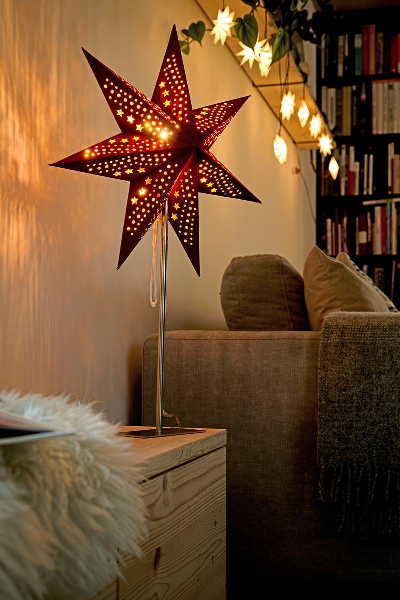 ZICOM Dekostern Weihnachtsstern Papierstern samt, rot 45cm mit Ständer für Weihnachten, Hochzeiten, Party, Dekoration, Geschenkidee, 230V 50Hz, E14 Fassung mit Euro-Flachstecker