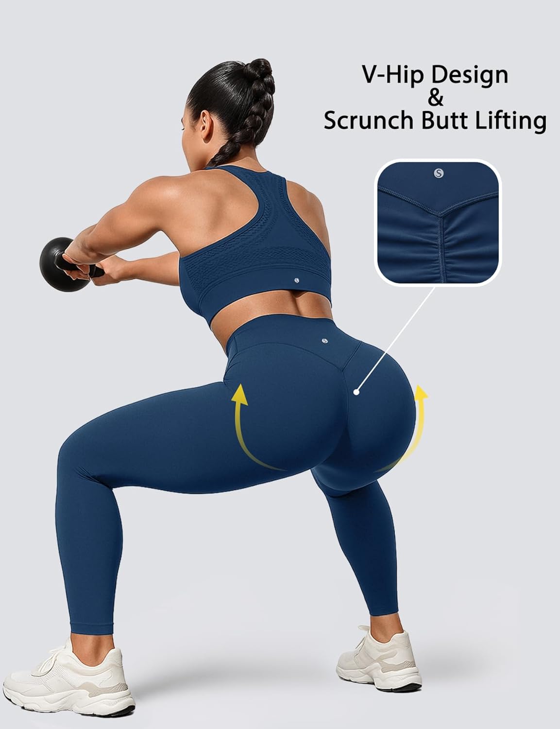 Sogetdo Yoga Leggings for Women Hidden Scrunch Butt Non See Through High Waisted No Front Seam Athletic Gym Workout Pants S835-Midnight Blue-L
