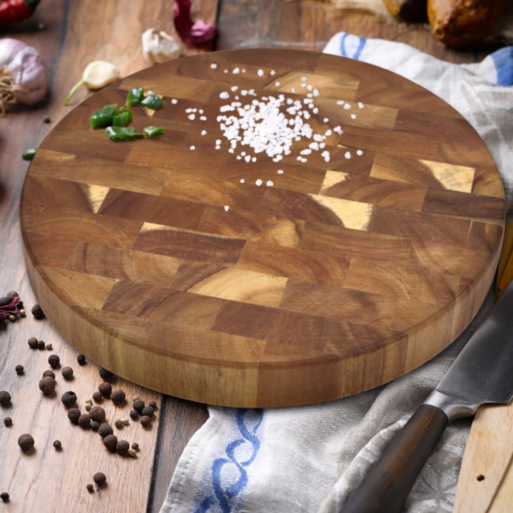 Tabla de Cortar Cocina,Tablas de cortar de madera, bloque de carnicero, tabla gruesa de madera para cortar carne, tabla redonda para servir queso, tabla para picar 11,8x1,25"