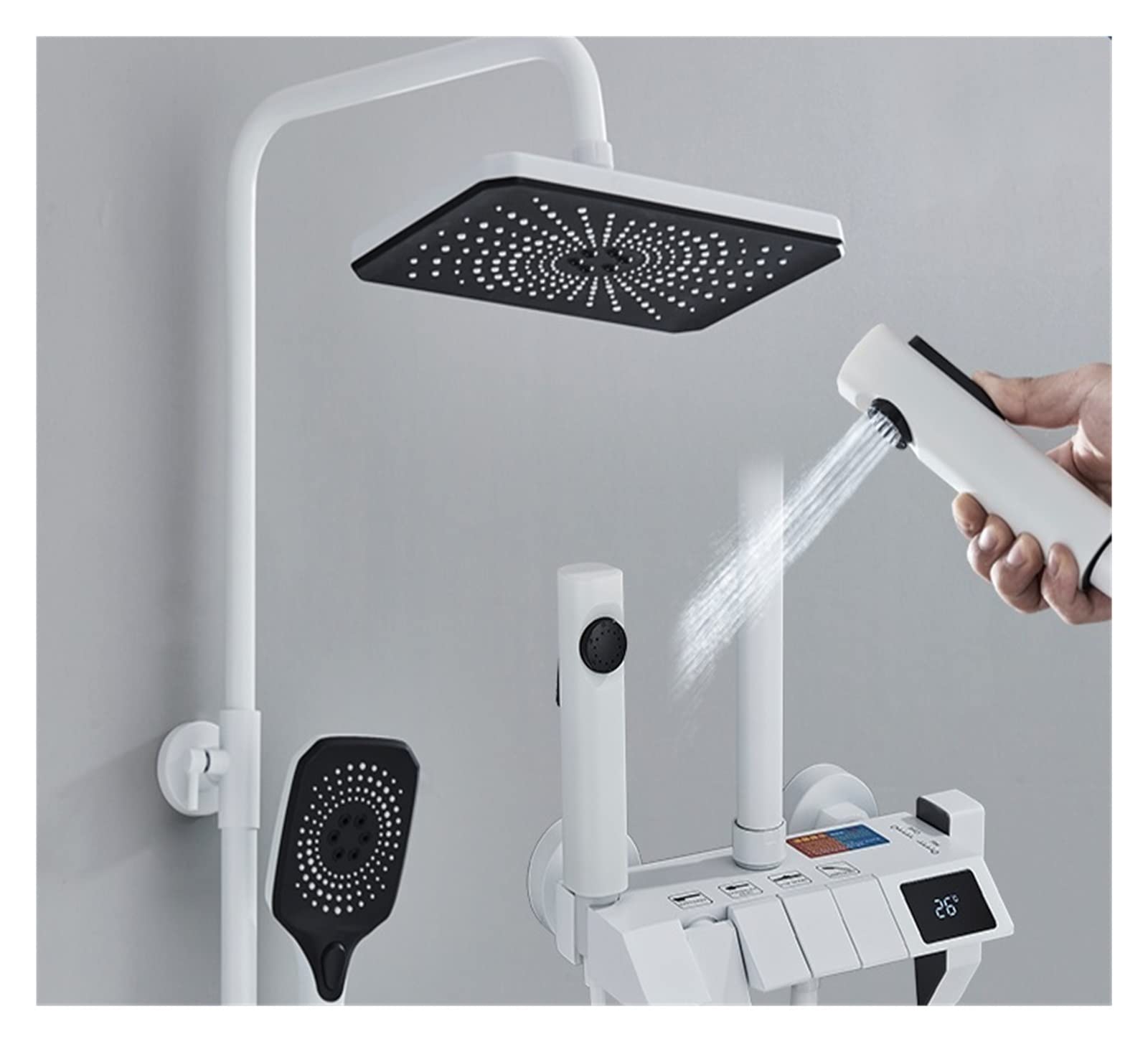 Doccia Portatile, Sistema Doccia, Sistema Doccia, Sistema Doccia con Display Digitale Bianco, Set Doccia LCD con Acqua Calda e Fredda, Set Doccia per Bagno, Sistema di rubinetti, Miscelatore