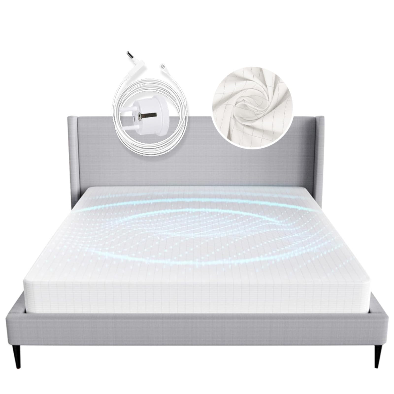 RIQINXIN Tapis De Mise à La Terre - Lenzuolo con Angoli in Argento 10% Filo d'Argento e 90% Cotone - Cavo EU - Lenzuolo di Mise à La Terre per un Miglior Sonno e Recupero Energetico (Bianco 160x200x35