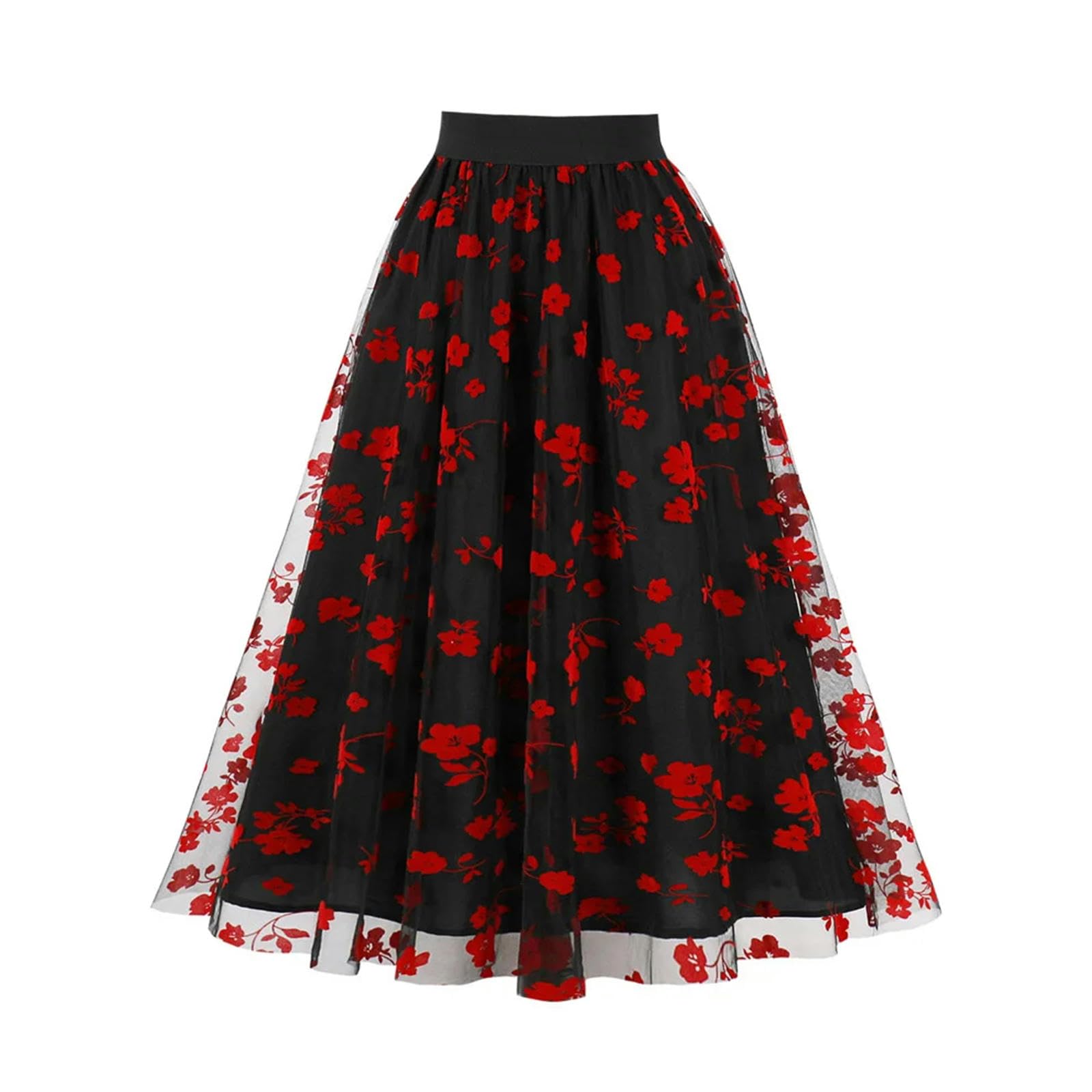 Spódnica elegancka flokowana kwiatowa siateczkowa długie spódnice dla kobiet vintage letnia odzież uliczna wysoka talia linia A casual spódnica