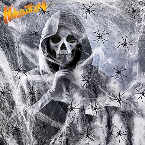 VASIN Halloween Spider Web Decoration, 200g Halloween Cobweb Decorations with 70 Fake Spiders, Super Stretch 1000 Square Meter Stretch Spider Web for Halloween Party Decor Scary Decor Indoor Outdoor Cover