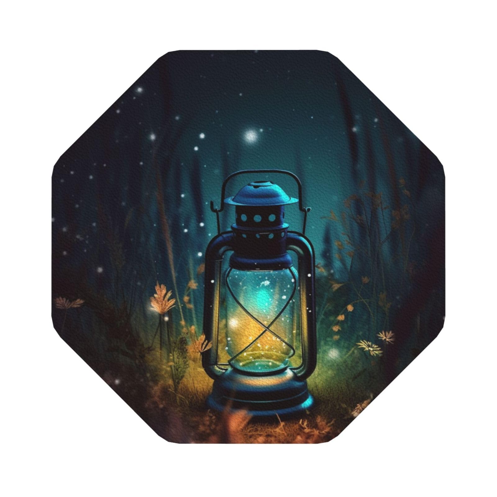 Leather Coasters for Drinks Fireflies and Lantern Coaster Set of 4 Octagon Drink Coasters Set Heat-Resistant Cup Mat for Tabletop Protection Absorbent Tea Cup Coasters for Home Decor