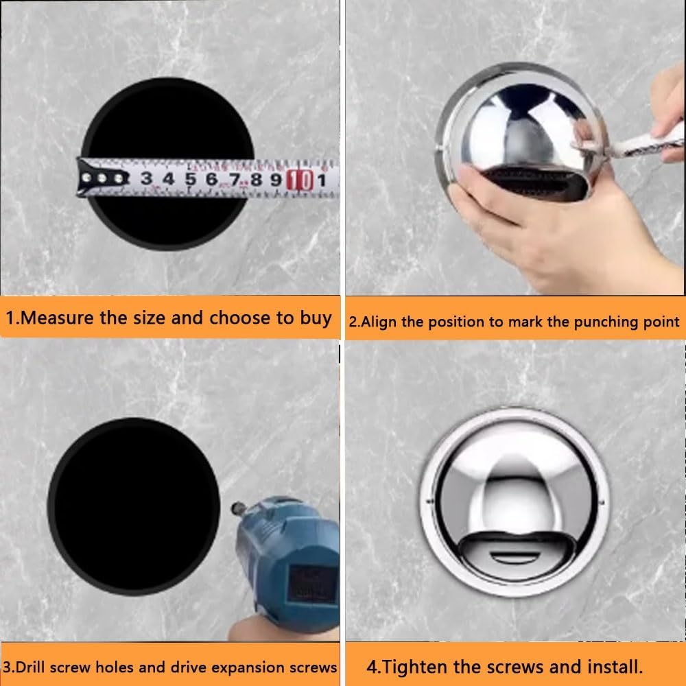 2inch 6.3inch 9.8in Stainless Steel Soffit Air Vents Round External Extractor Wall Vent Outlet Air Vent Grille Cover with Built-in Fine Mesh for Kitchen Bedroom Bathroom Office(250mm/9.8in)