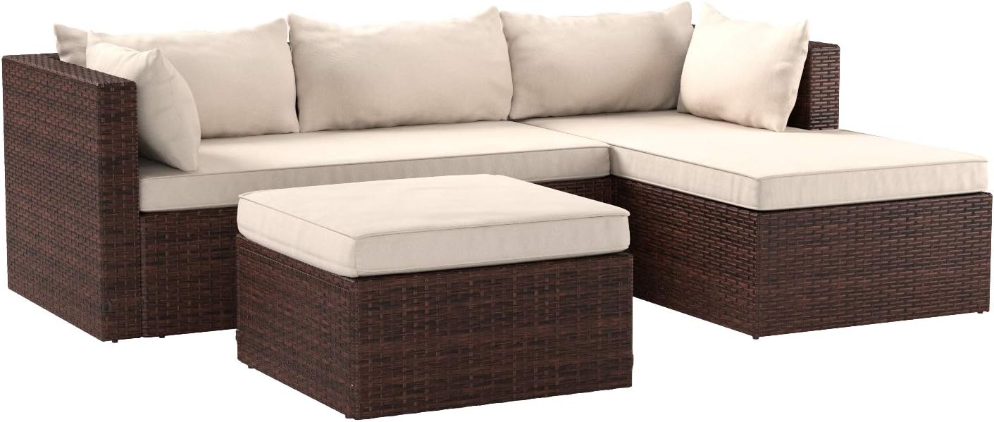 Amazon Basics 3 Piece Patio PE Wicker Rattan Corner Sofa Set