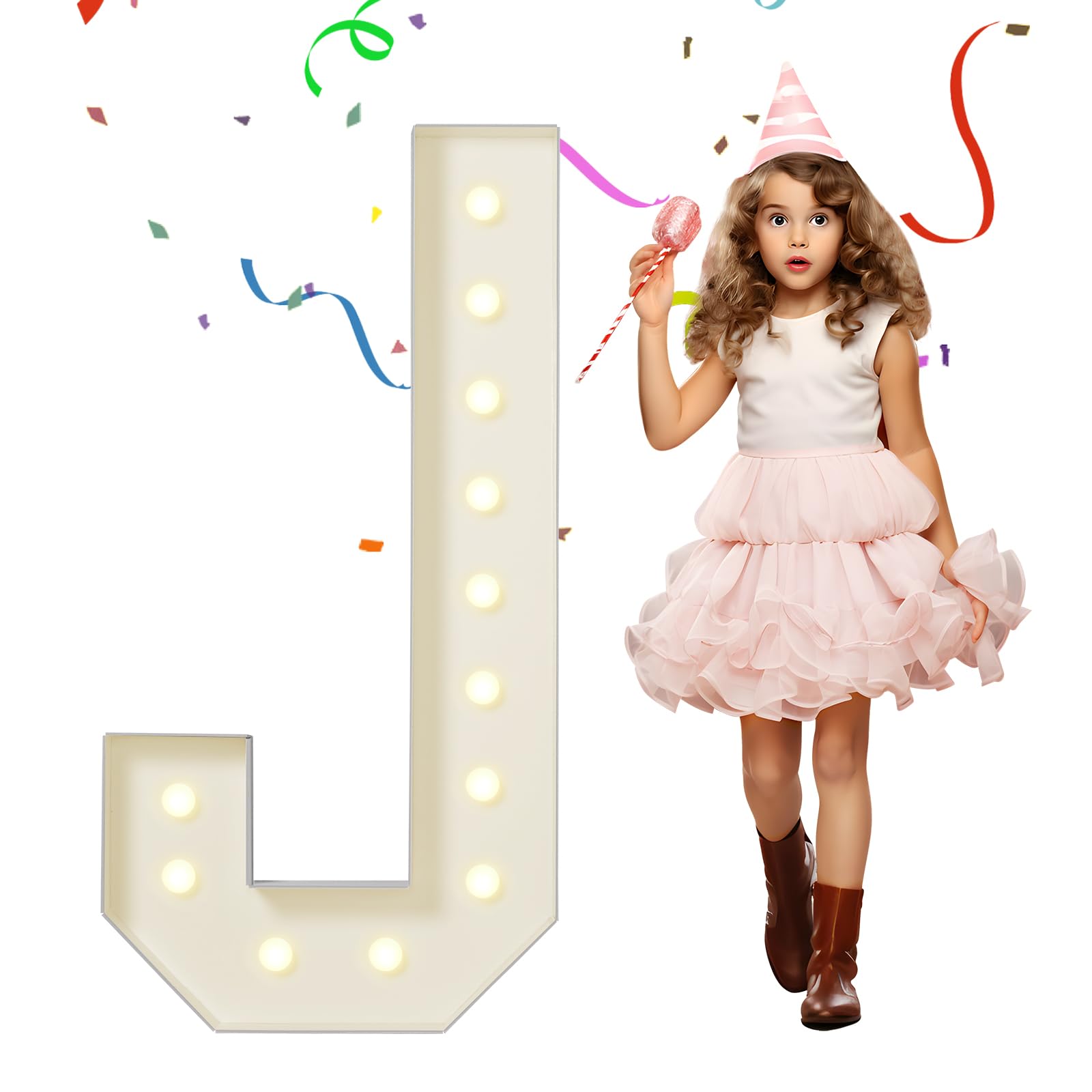 eufony Marquee Letters 4 Feet Tall, 4 FT Marquee Light Up Letters, Giant Light Up Letters 4FT for Birthday Party Baby Shower Gender Reveal Graduation Decorations, Letter J with LED Lights DIY Kit