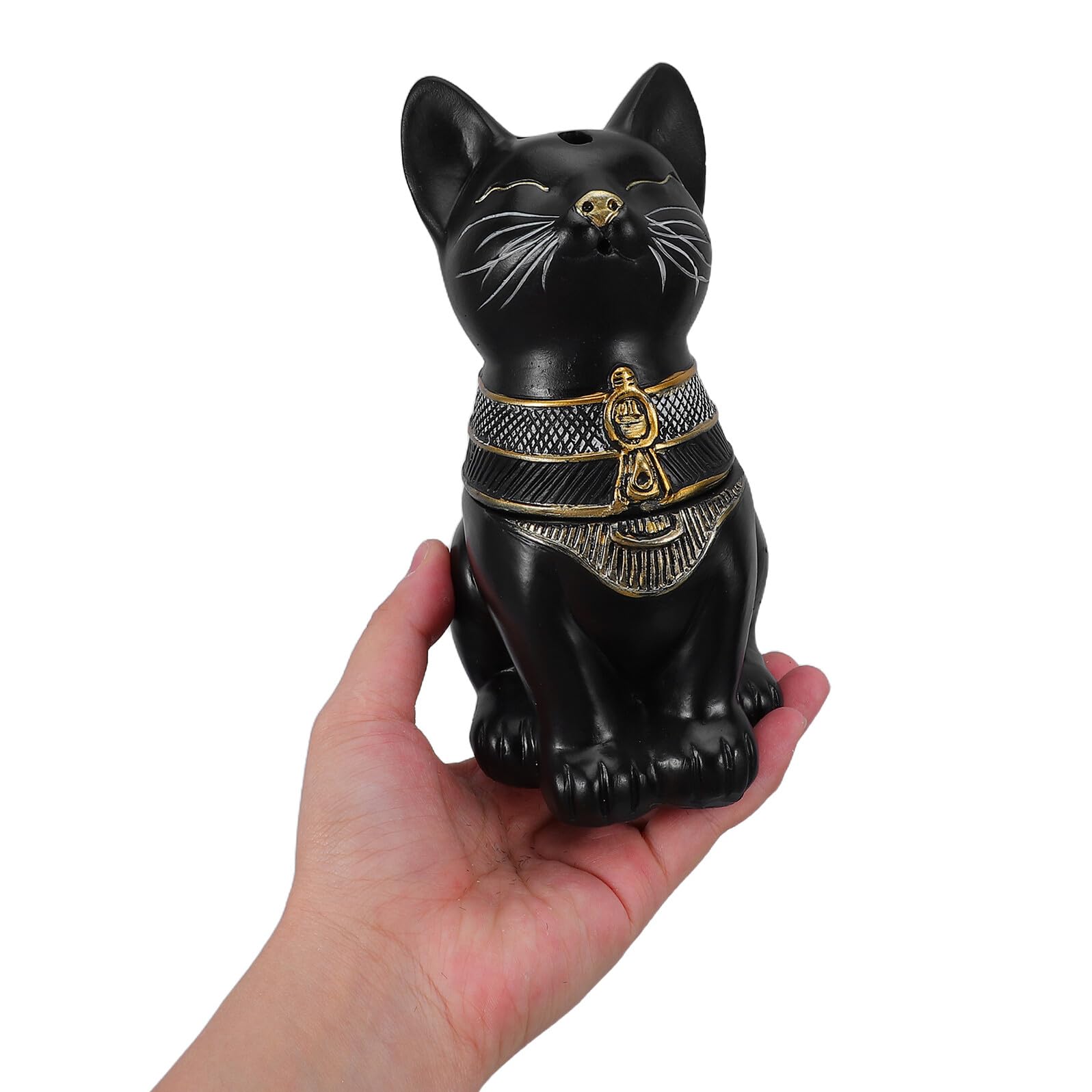 Gatuida Quemador de Incienso de Gato Egipcio de Resina, Negro, Decorativo y Coleccionable para Escritorio, Hogar y Rutinas Diarias