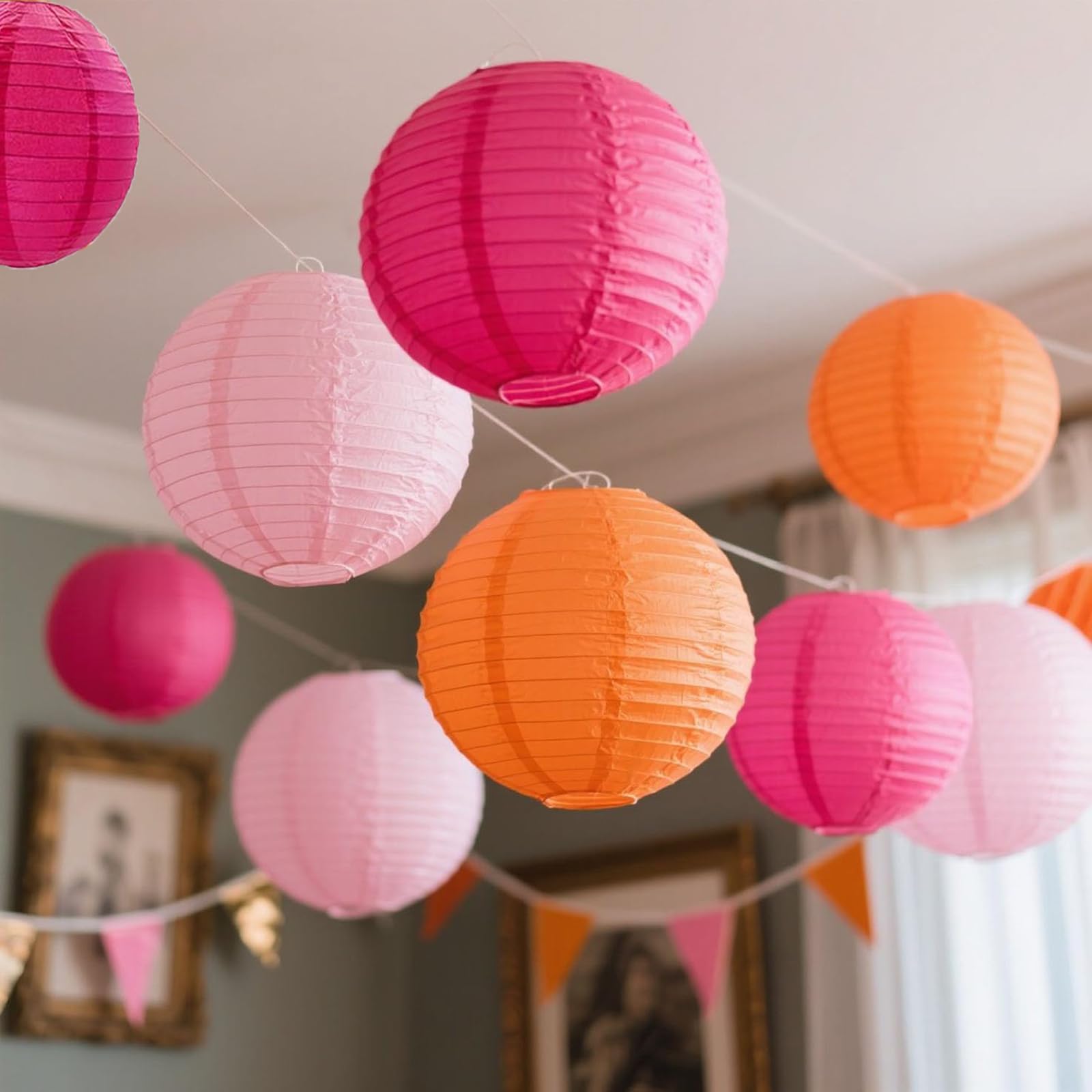12 lanterne di carta rosa arancione, rosa, arancione e fucsia, lanterne di carta rotonde, lanterne di carta per lanterne, matrimoni, feste in giardino, spose per autunno, decorazione per anniversari e
