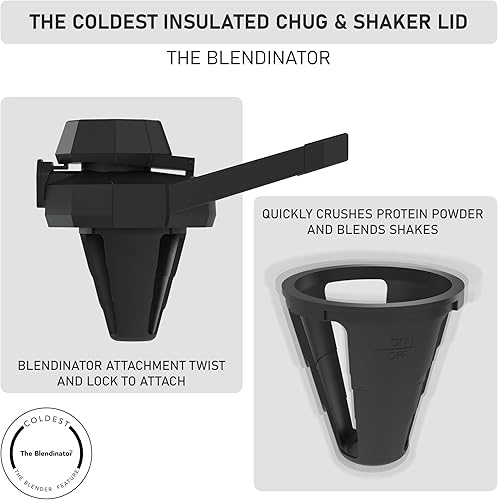 Miniatura 6 de The Coldest Chug Lid and Shaker Lid para botellas de boca ancha para batidos de proteínas, batidos saludables, tapa de gimnasio (azul fusión, boca