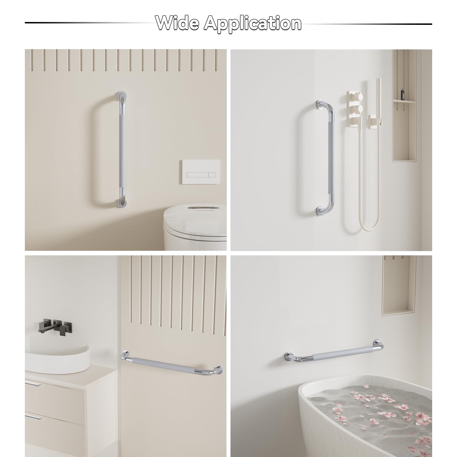 Barra de agarre de ducha de 24 pulgadas, mango de barra de agarre de baño con agarre moleteado antideslizante, barra de equilibrio de baño de acero inoxidable, soporte de barra de seguridad de baño
