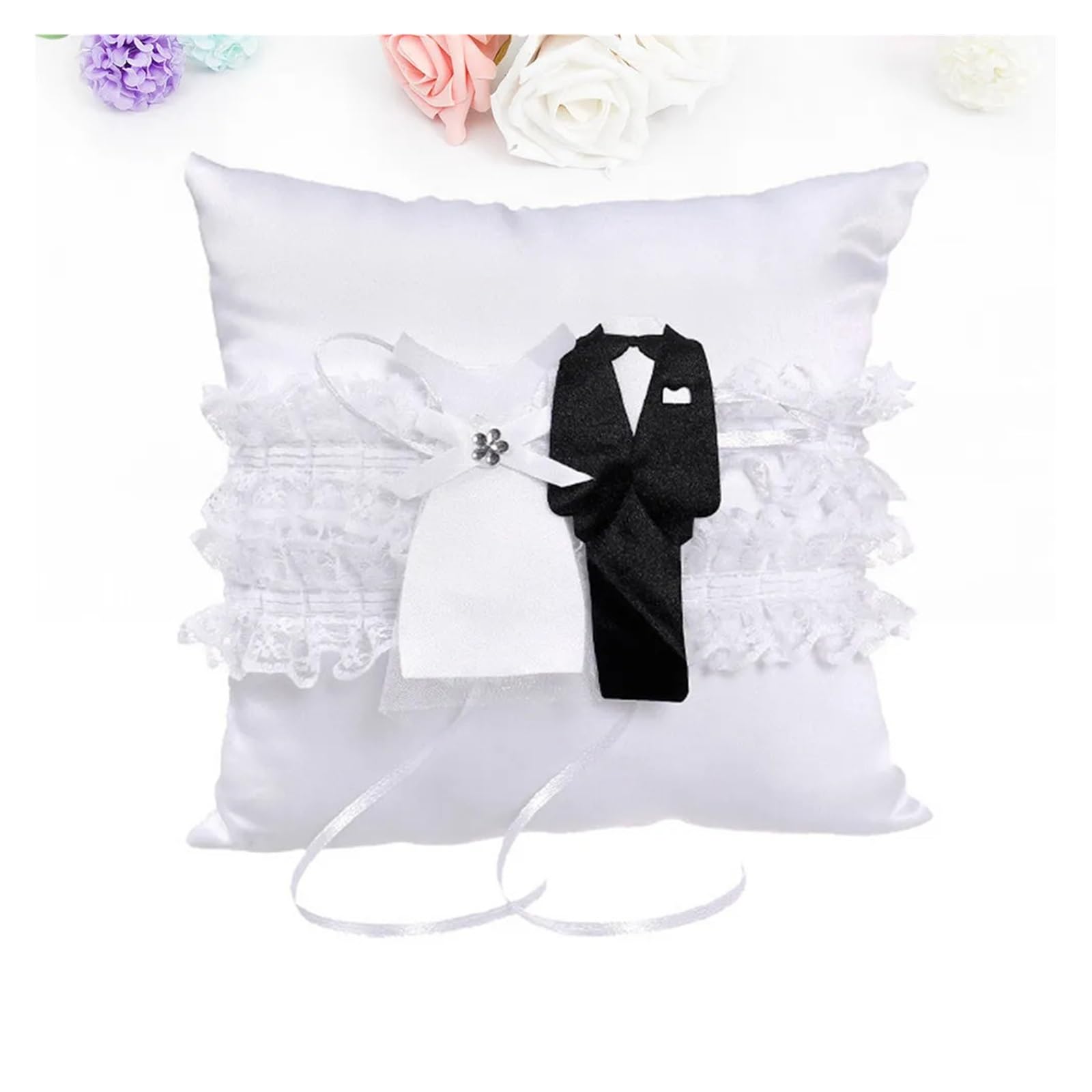 Hochzeit Ringhalter Kissen Elegantes Eheringkissen aus weißer Spitze, kompakte Größe, leicht zu verstauen, anmutiges Design for Hochzeit, Verlobung, Zuhause, Bettdekoration