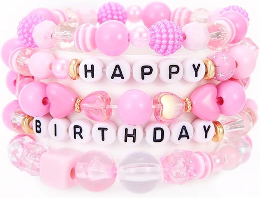 Seraphina Happy Birthday Bracelets for Women - 5 Pack Stackable Beaded Bracelets with Happy Birthday Letter Birthday Gift