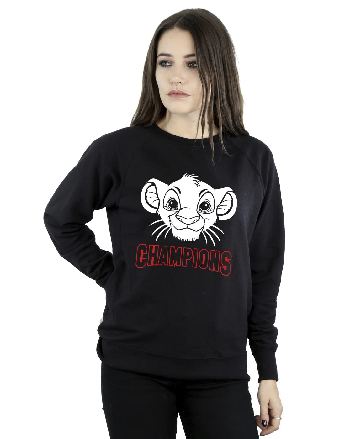 Absolute Cult Women's Black Disney The Lion King Simba Face Champion Sweatshirt Medium