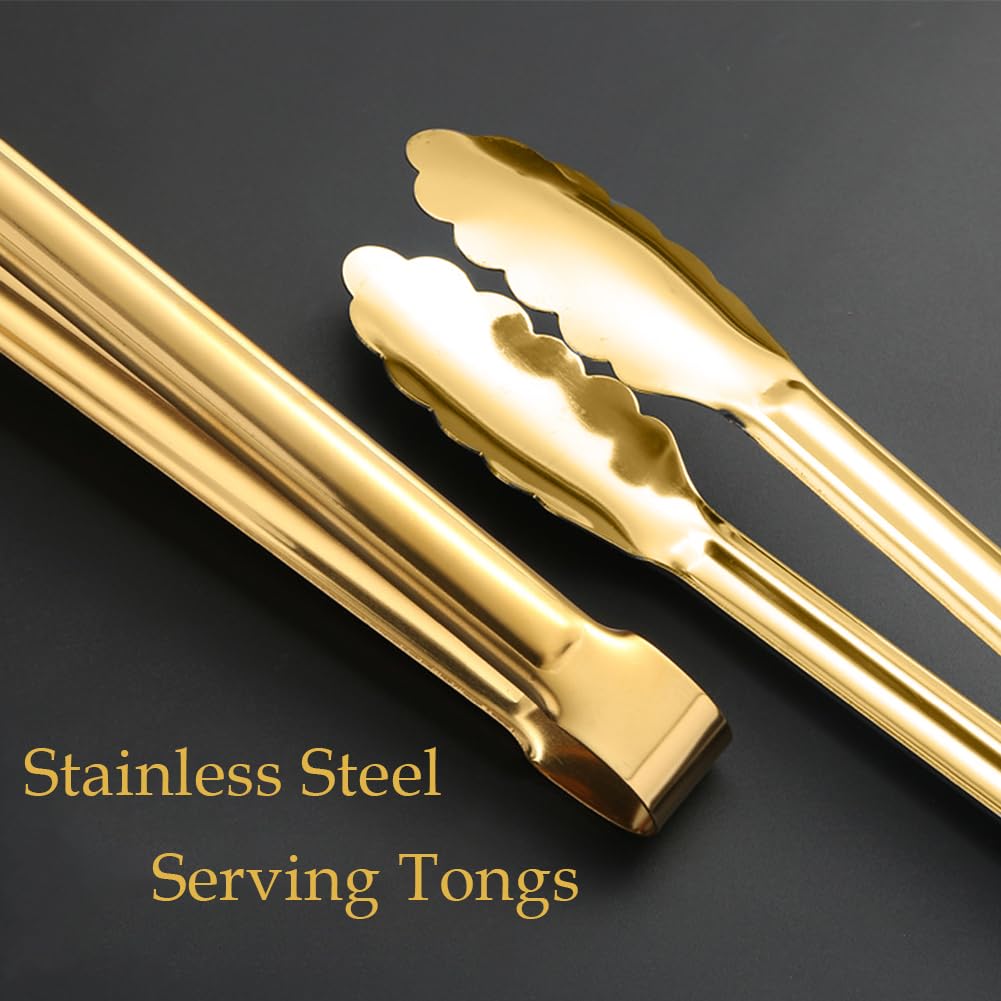 12 pinze da portata, piccoli utensili da portata per feste e catering, pinze dorate, in acciaio inox 304 per uso alimentare, mini pinze da portata per antipasti, 10,2 cm (oro