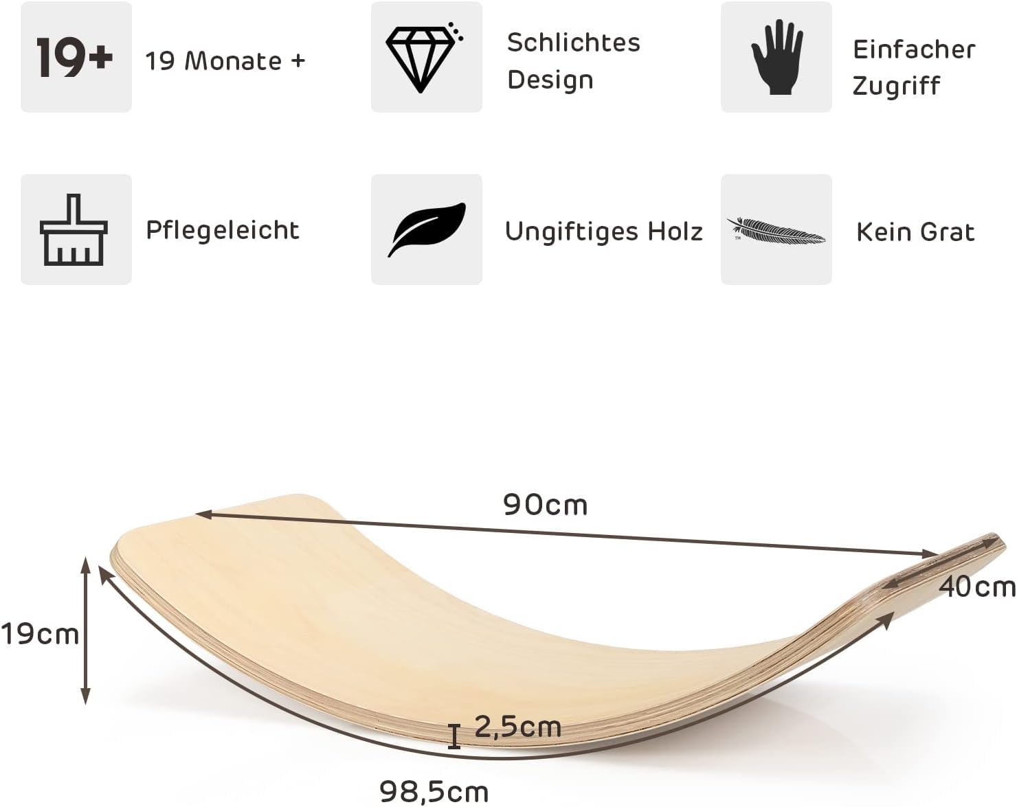 KOMFOTTEU Tavola di bilanciamento in legno, con flitz, curva, per bilancio, Balance Board fino a 220 kg, per bambini e adulti
