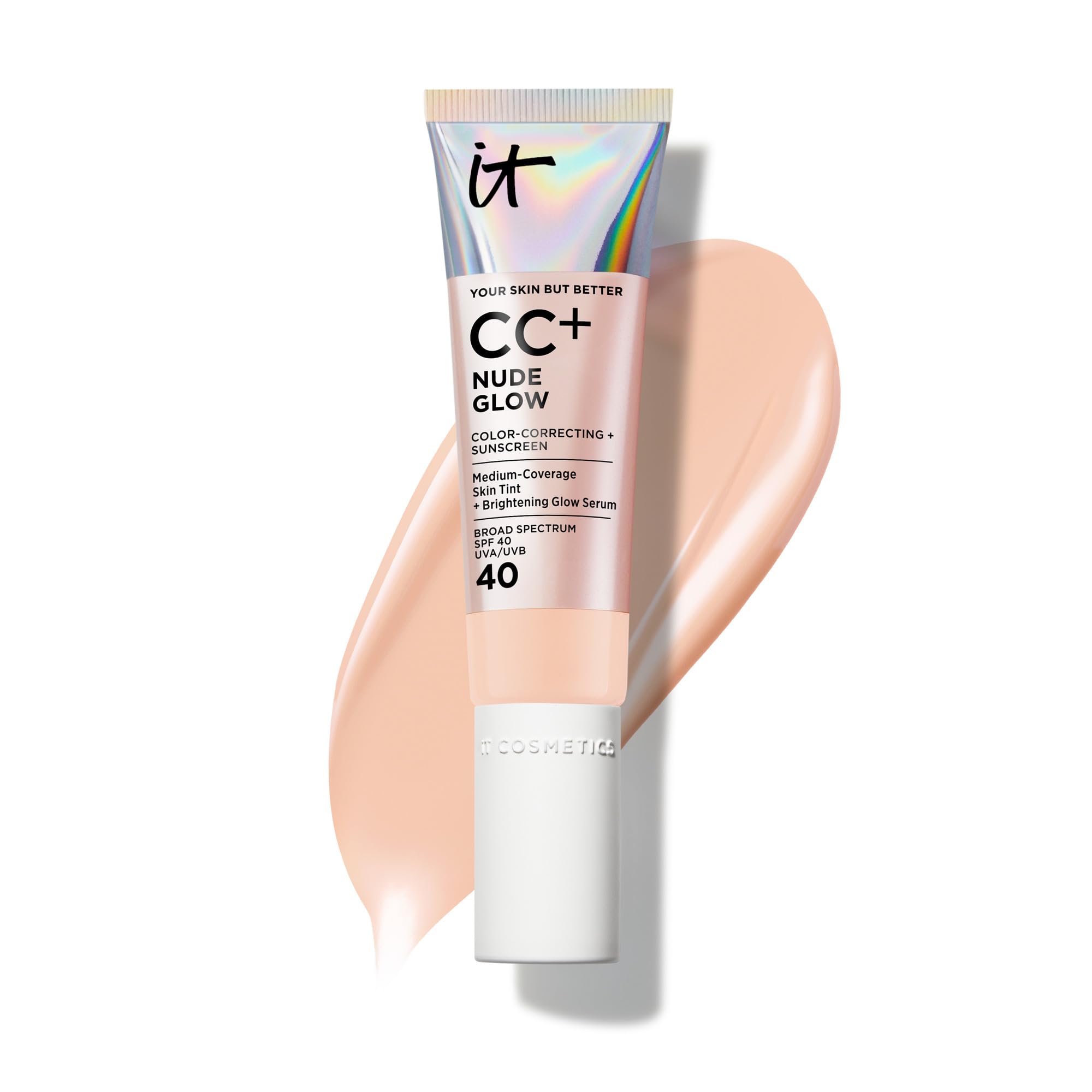 CC+ Nude Glow (Fair Light) - Medium Coverage Foundation with SPF 40 & Brightening Glow Serum, Lightweight Skin Tint, 2% Niacinamide + Hyaluronic Acid, Up to 24H Hydration - 1.08 fl oz