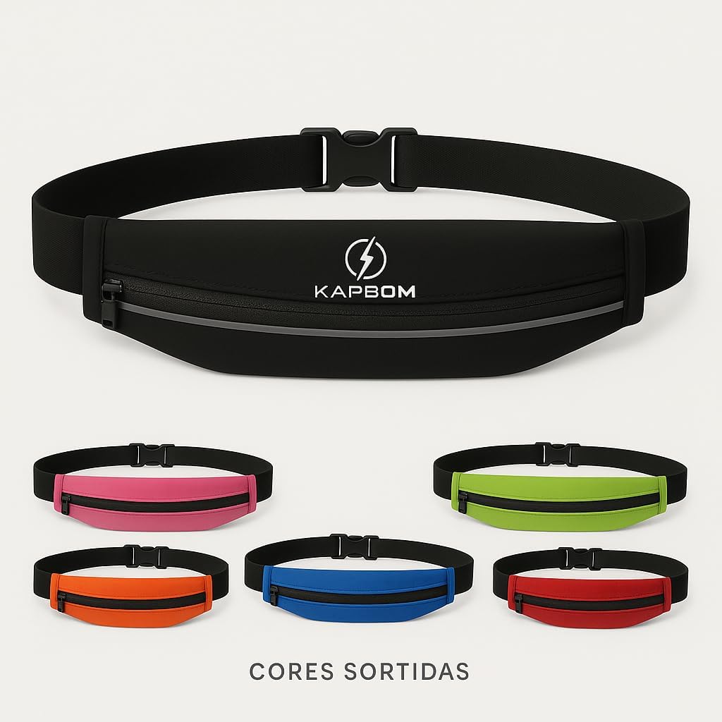 Pochete Esportiva Run Flat para Corrrida Unissex - Faixa Refletiva Noturna, Cinto Ajustável até 120cm, Impermeável, Esportiva, Corrida, Bike e Treino, Leve,Compacta e Discreta - Qualidade Premium