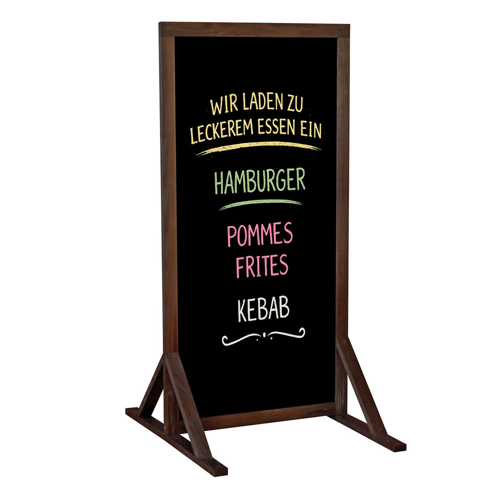 Dwustronny stojak reklamowy 118,5 x 59 cm, wodoodporna tablica z ABS w brązowej ramie drewnianej