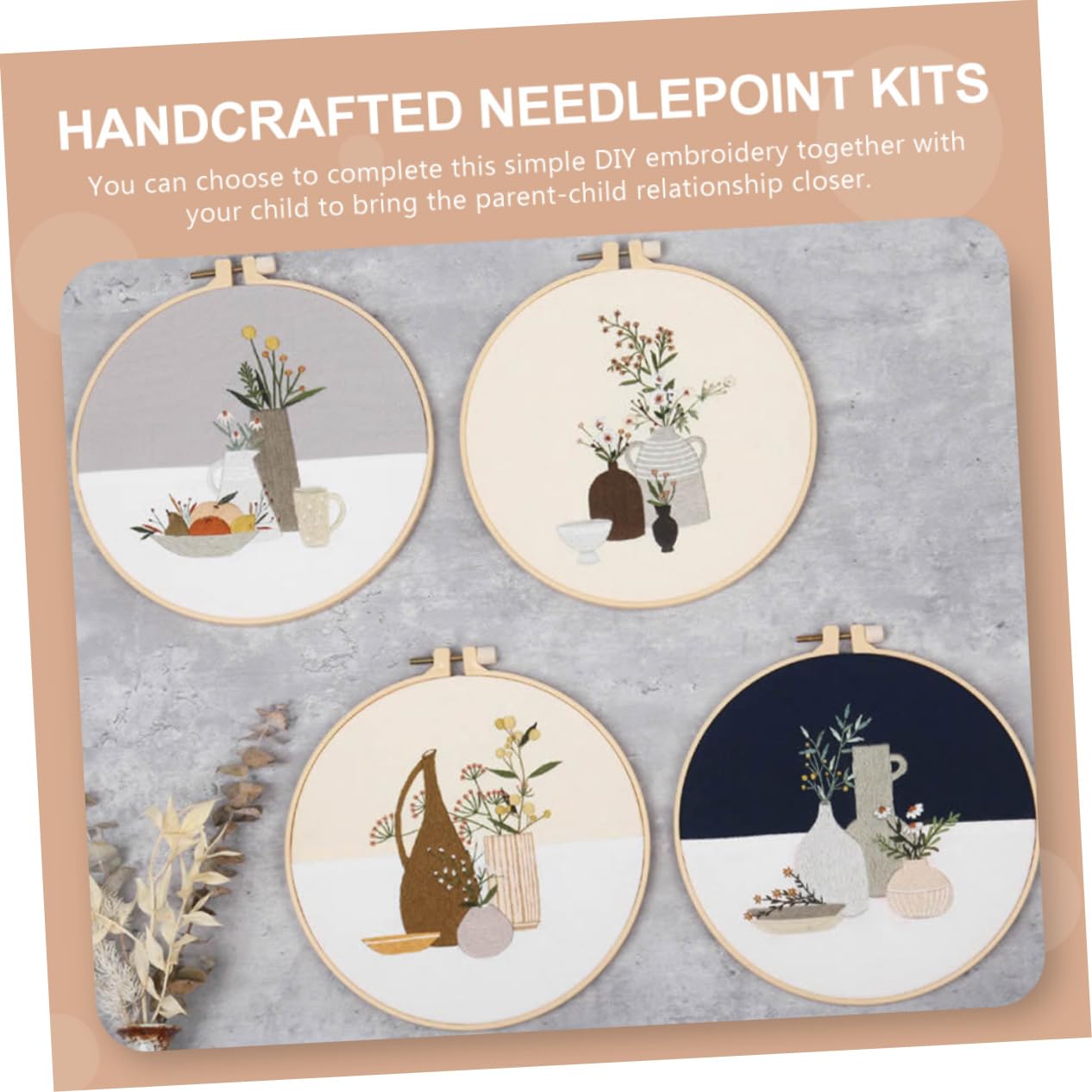SEWOART 4 Juegos de Kits de Punto de Cruz DIY Hilos de Bordar y Patrón Floral para Manualidades en Casa