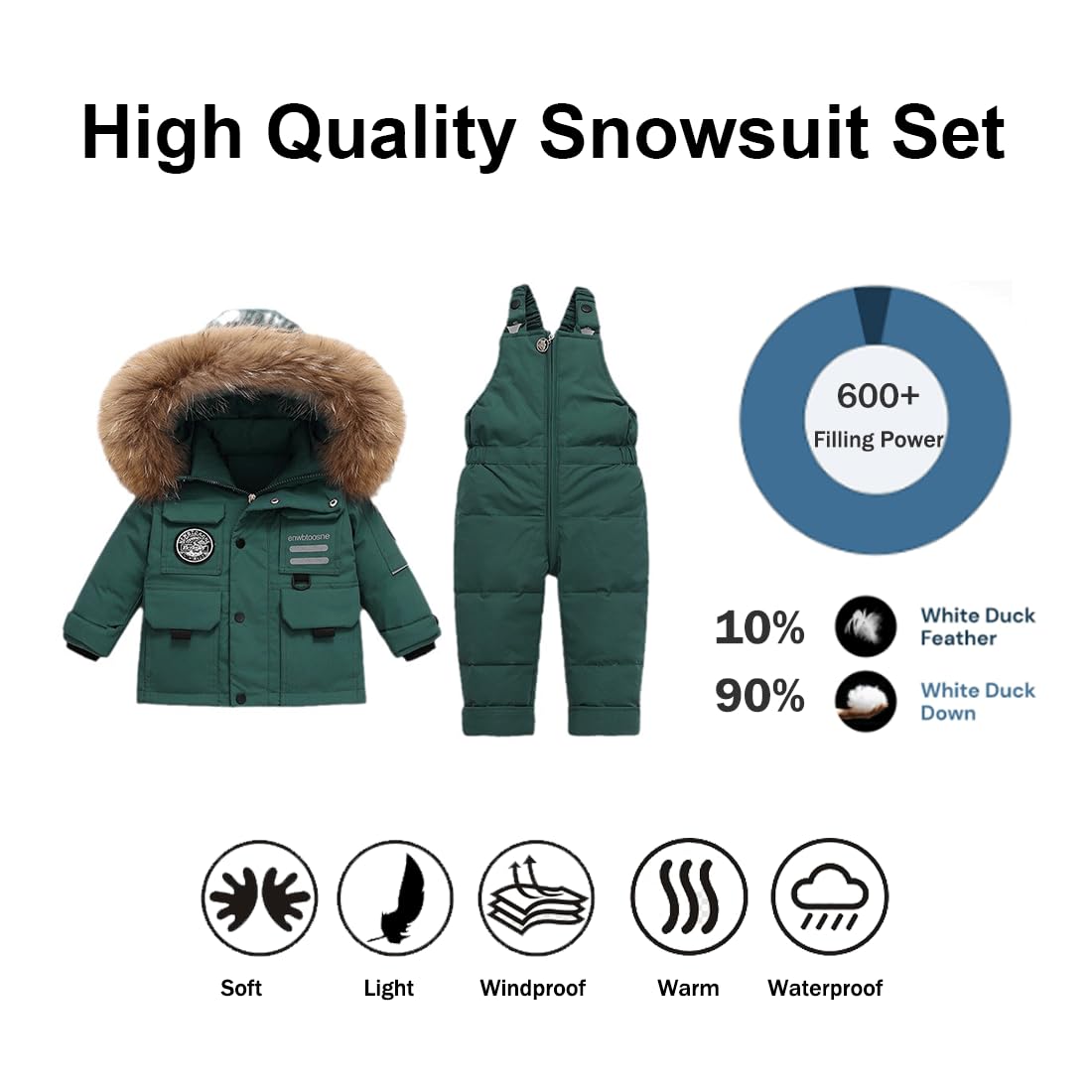 Tuta da Neve 2 Pezzi da Bambini Capppotto Piumino con Cappuccio Pellicia + Salopette da Neve Bambina Giacca Invernale Impermeabile
