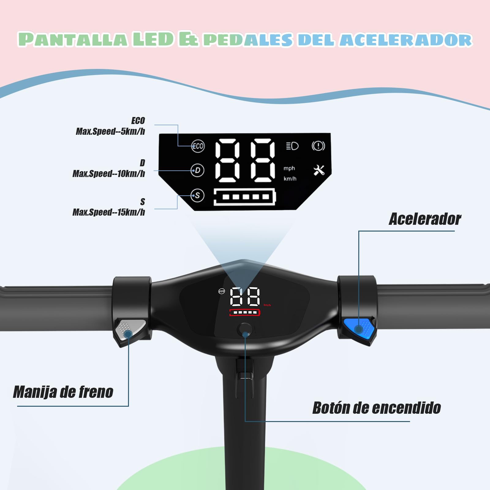 R12 Patinete Electrico para Niño de 6 a 12 años, Scooter Eléctrico Niños de 6,5" con Luces LED y 3 velocidades, Máxi 15 km/h, Autonomía Máxi 10km, Carga Máxi 50 kg, Luces Coloridas