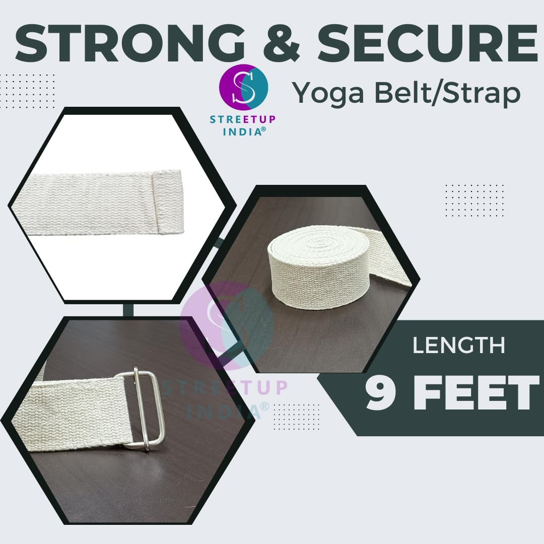 Streetup India® Yoga Belt/Strap 9 Feet For Stretching, Yoga, Pilates, Physical Therapy, Fitness| Pure Cotton White 4