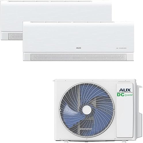 AUX A++ Set de aire acondicionado Multi Split 27000 BTU (7,9 kW) – Unidad exterior + 2 unidades de pared con control wifi – Refrigerante R32 – Blanco mate – Aire acondicionado silencioso para 2