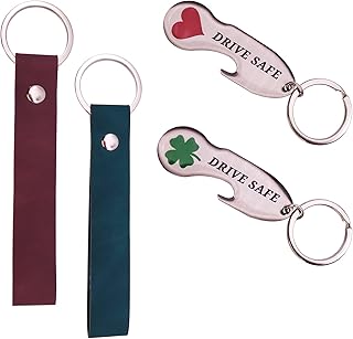 CaseNN Porte-clés Cuir Cadeau Homme Femme idee Cadeau Original Rouge ou Bleu-vert de Jeton Panier d'Achat Chariot Porte clé décapsuleur Ouvre-bouteilles Auto et Moto DRIVE SAFE Lot de 4 ou lot de 2