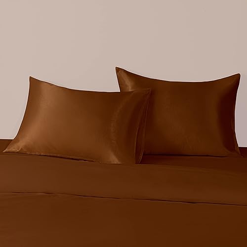 Vista 63 de BEDSUM Paquete de 2 fundas de almohada de satén de seda King para cabello y piel, suaves y lujosas, fundas de almohada con cierre de sobre, 20 x 36