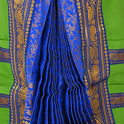 Image of BHARATANATYAMWORLD Bharatnatyam Readymade Blue & Green China Silk for Fancy Dress /Costume Competitions /School Events /Annual Functions