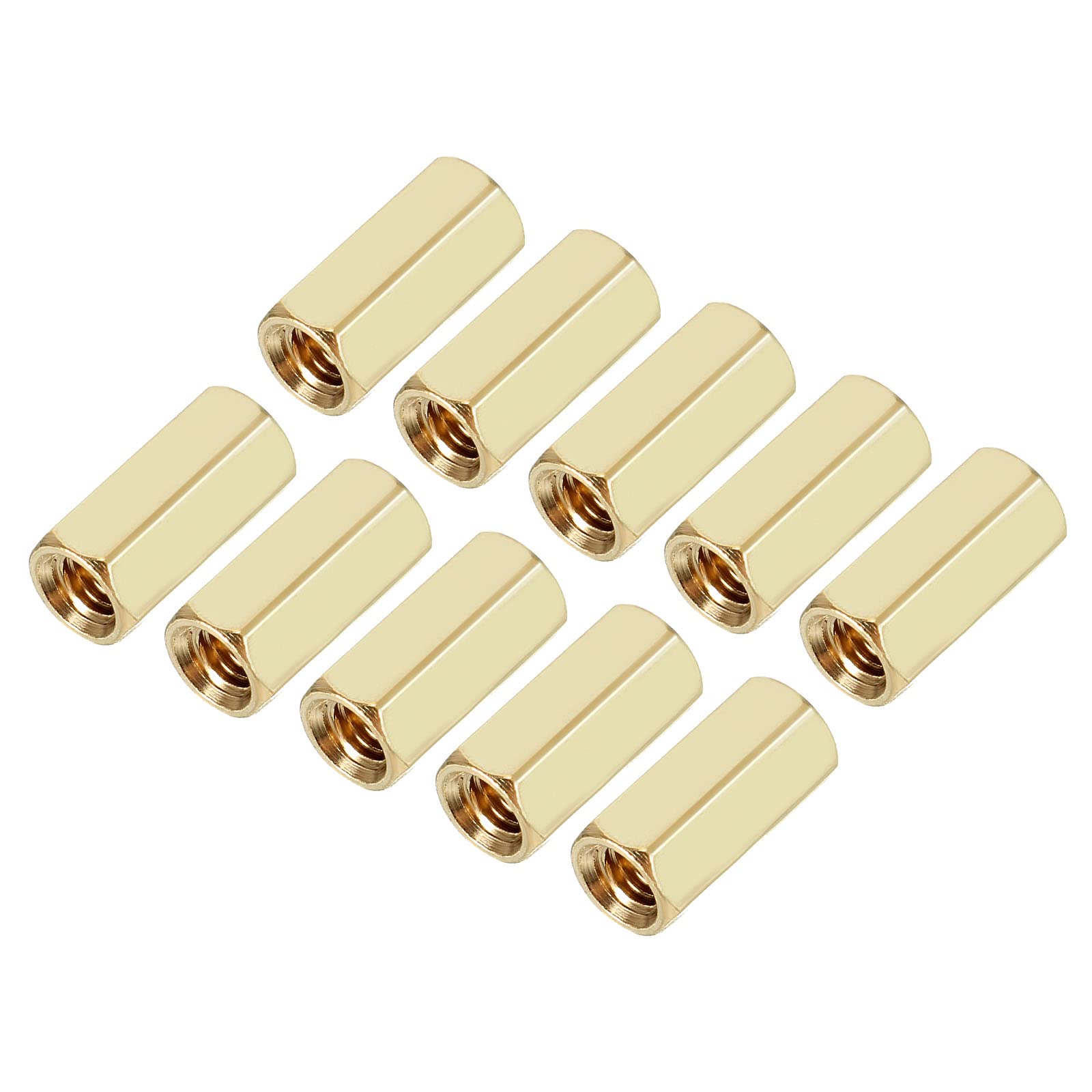 YOKIVE 50 Pcs Brass Hex Straight Spacer, Standoff Spacer with Female Thread, Gold Tone, M3 x 5 x 10mm