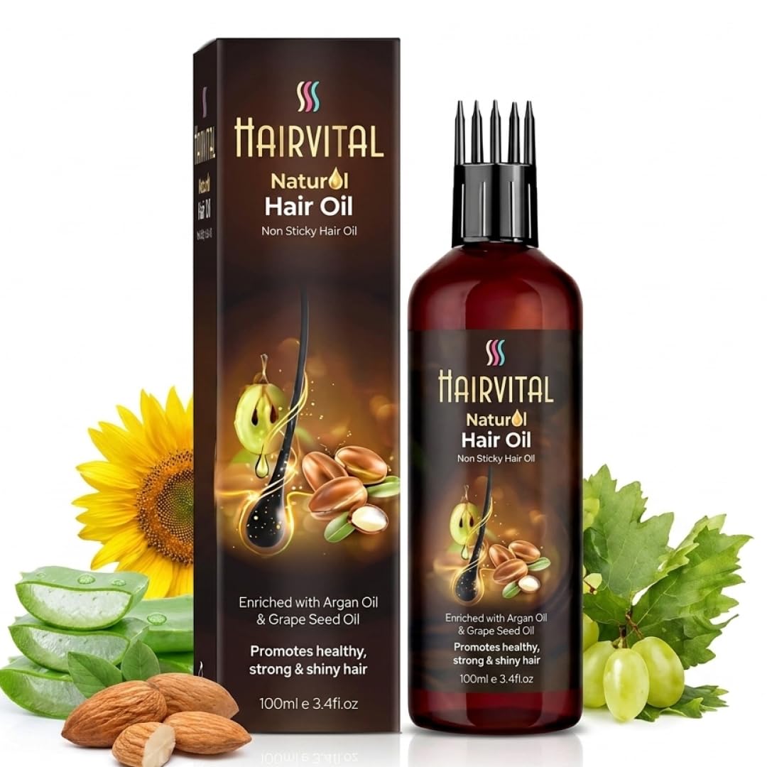 Hairvital Natural Hair Oil - 100ml | Nourishing Formula with Argan Oil, Grape Seed Oil, Almond & Aloe Vera | Lightweight Non-Sticky Hair Care for Smooth, Shiny Hair-image-40