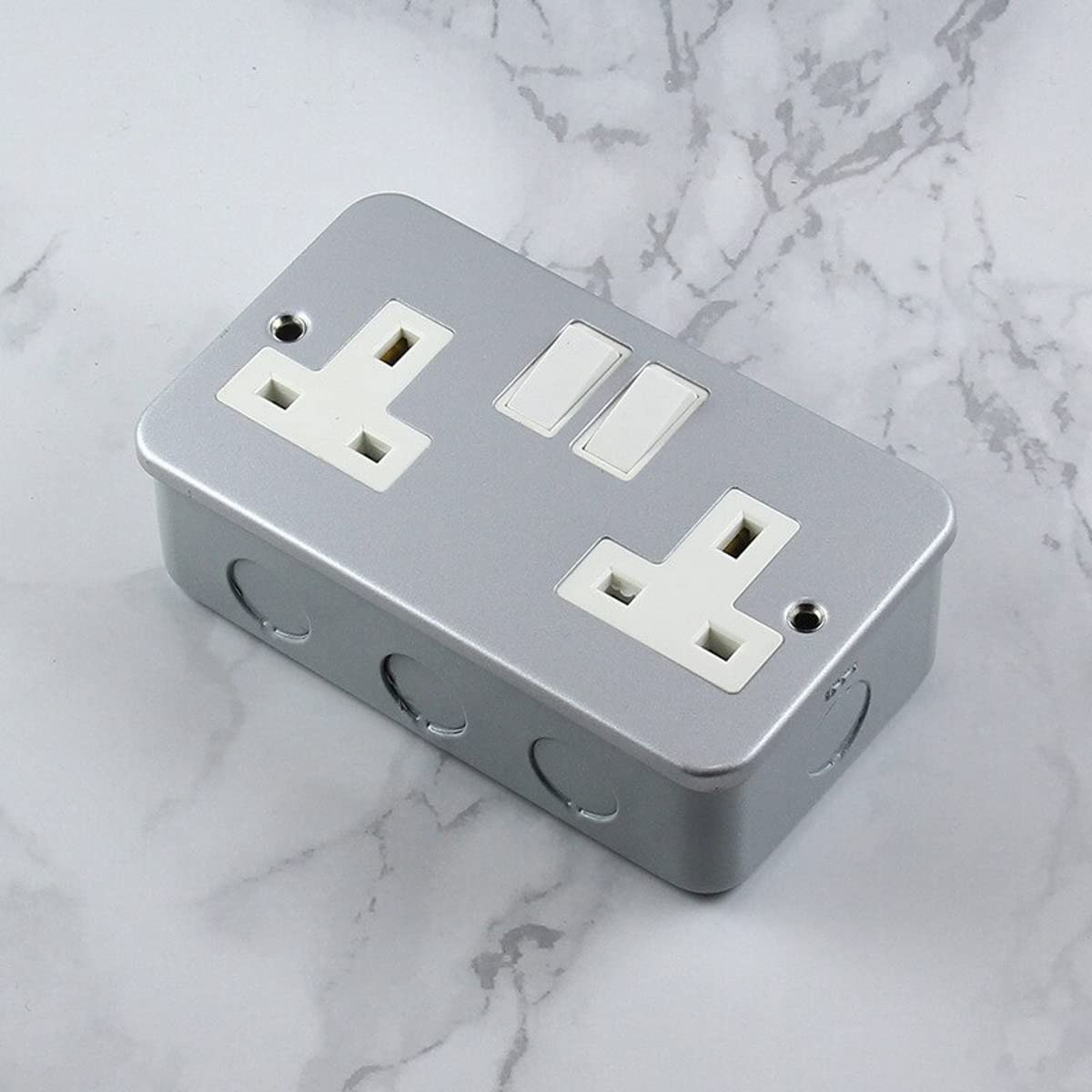 Royal Apex 13A 2 Gang 250VAC UK Standard Double Wall Socket Metal Style with Iron Bottom Box for Warehouse Workshops Garage Factory.