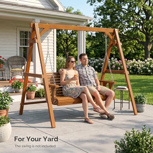 Image of VINGLI 6.2FT Wooden Porch Swing Frame for 4FT Swing, Brown