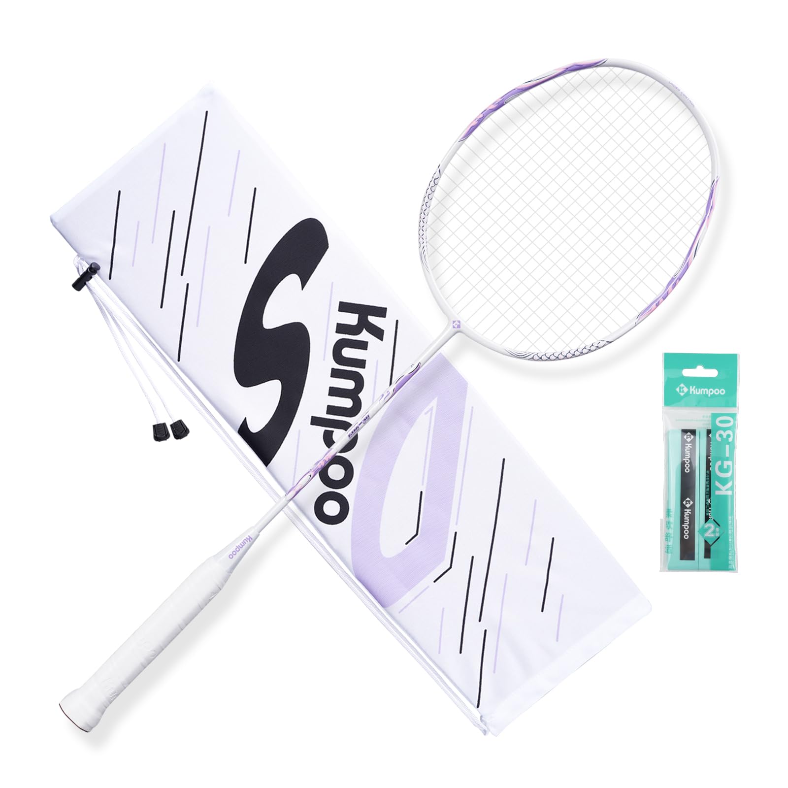 KUMPOO Badminton Racket 5U Lightweight, Carbon Fiber Badminton Racket Set with Grip Tape & Cover, Pro Badminton Racket with String for Beginner, Intermediate Players Outdoor Games, Training