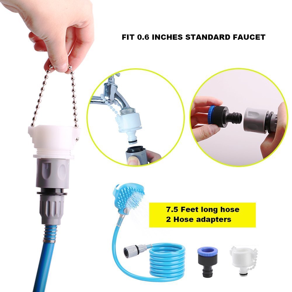 Pet Shower Sprayer,CJMJ Dog Bathing Tool Multi-Functional Bath Hose Sprayer and Scrubber in One, Dog Cat Grooming Bath Massager Adjustable Handheld Sprayer Shampoo Brush Indoor and Outdoor Use