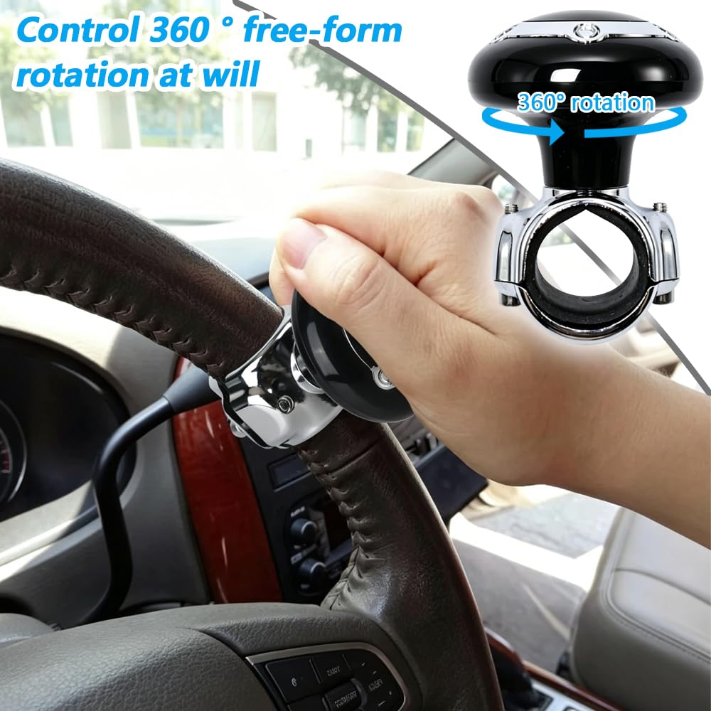 360°Boule de Volant Bouton de Volant de Voiture Ergonomique Poignée Boule Tournante Utilisé dans Les Voitures, Camions, Tracteurs, Tondeuses à Gazon(Noir)
