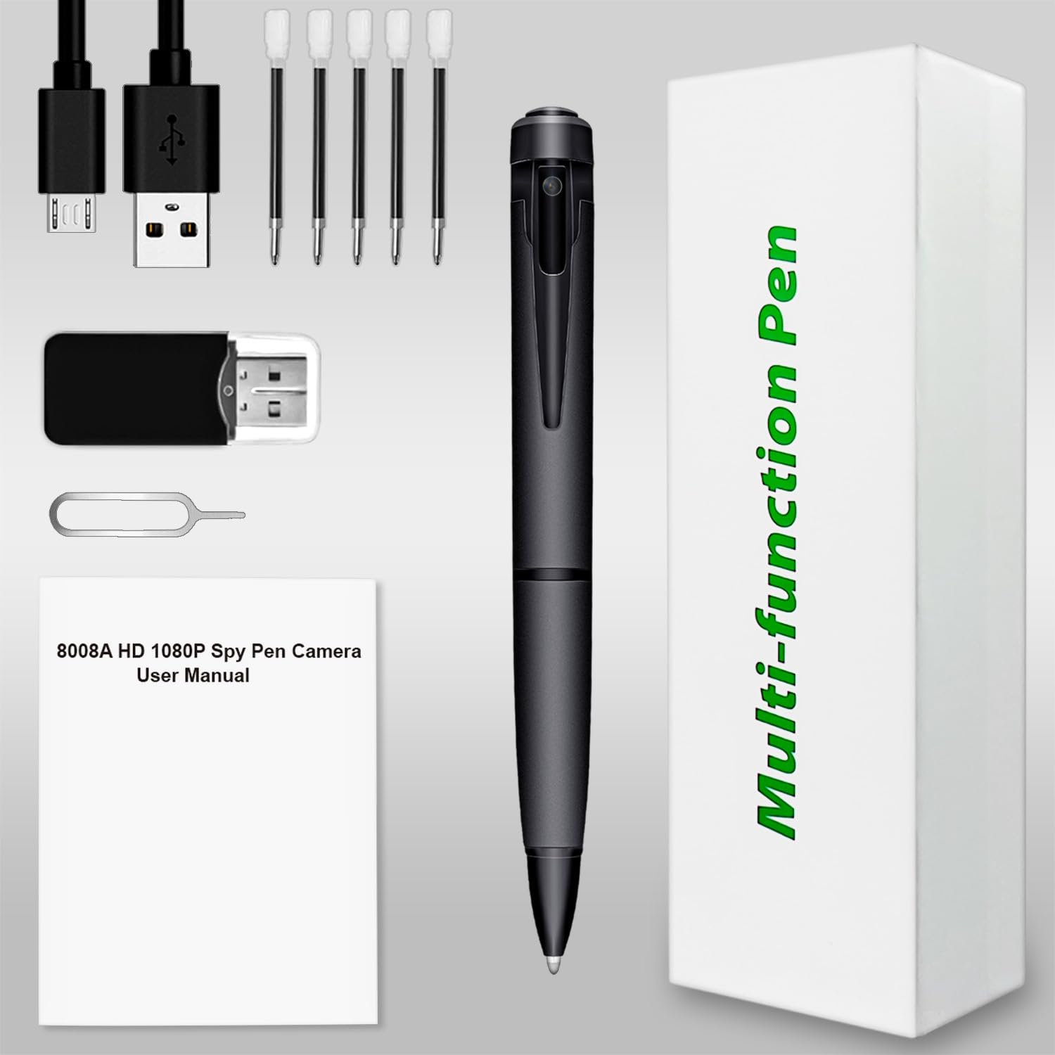 Cámara espía, cámara oculta de 1080P, mini cámara de 64 GB con detección de movimiento, mini cámara de seguridad con grabación de reuniones y aprendizaje (QD03UK)