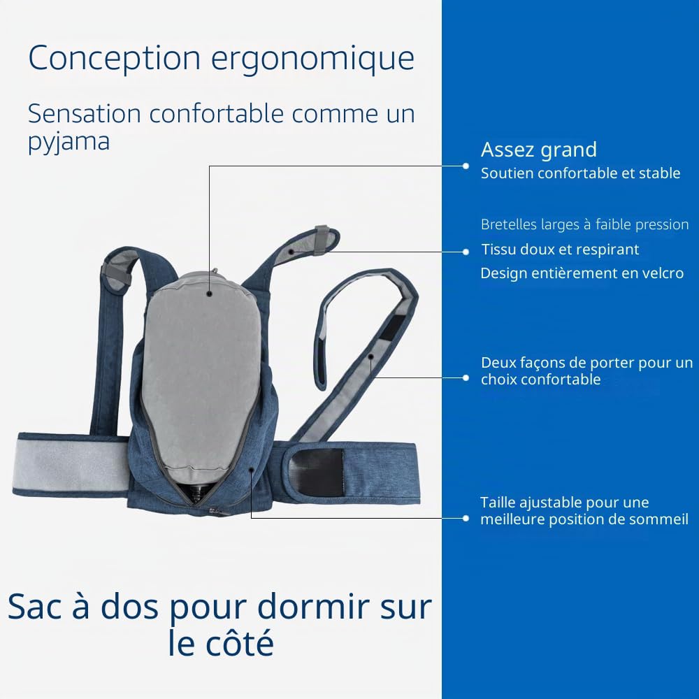 Sac à dos WoodyKnows pour dormir sur le côté avec bande auto-agrippante et sangle pectorale, entraîneur de position pour dormir, soulage les ronflements dus aux problèmes de gorge (L)