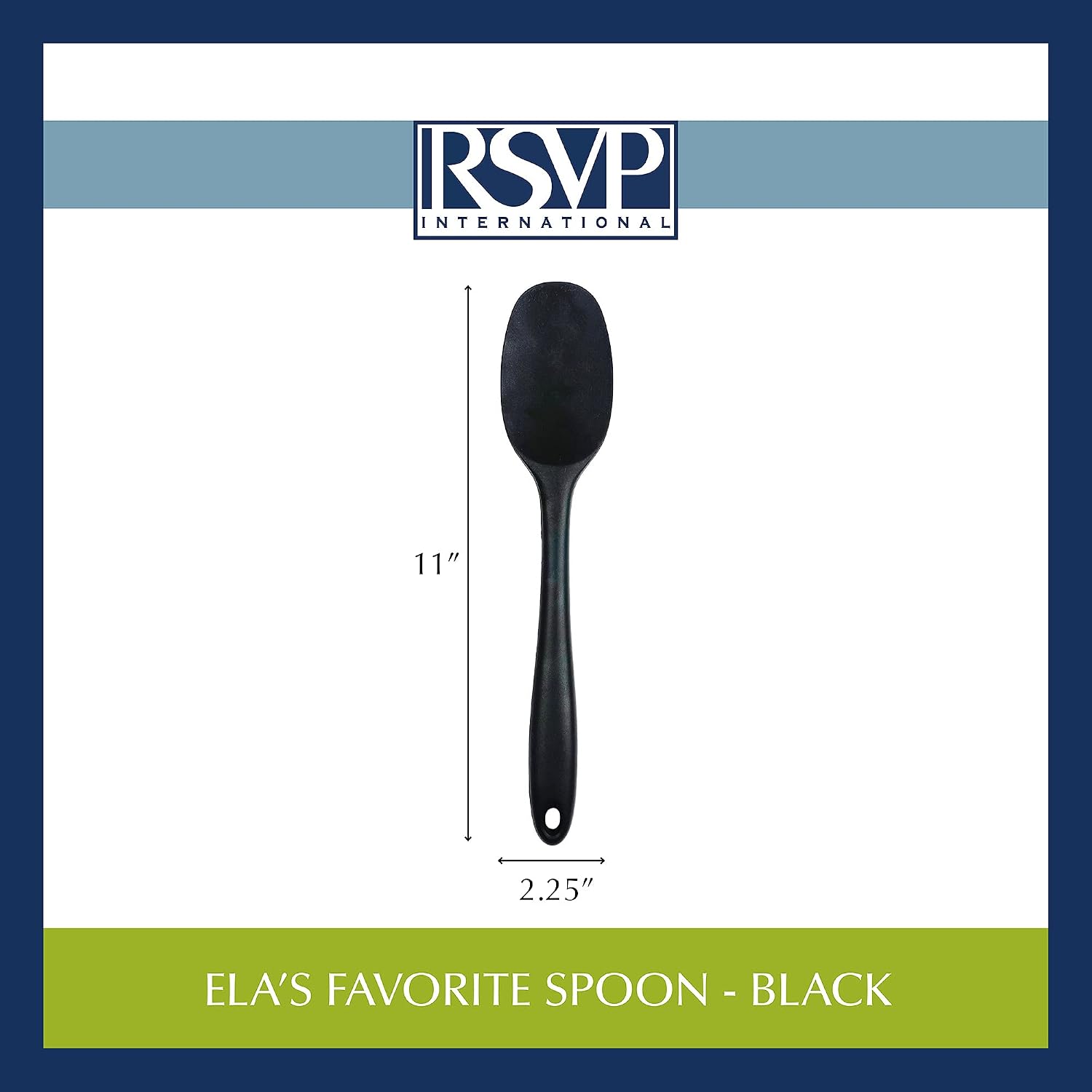 RSVP International (ELA-WH) Ela’s Favorite Silicone Spatula Spoon, Black, 11" | BPA-Free Silicone | Mix Thick Batters, Scrape Sauces, Stir Pasta, & More | Dishwasher Safe & Heat Resistant