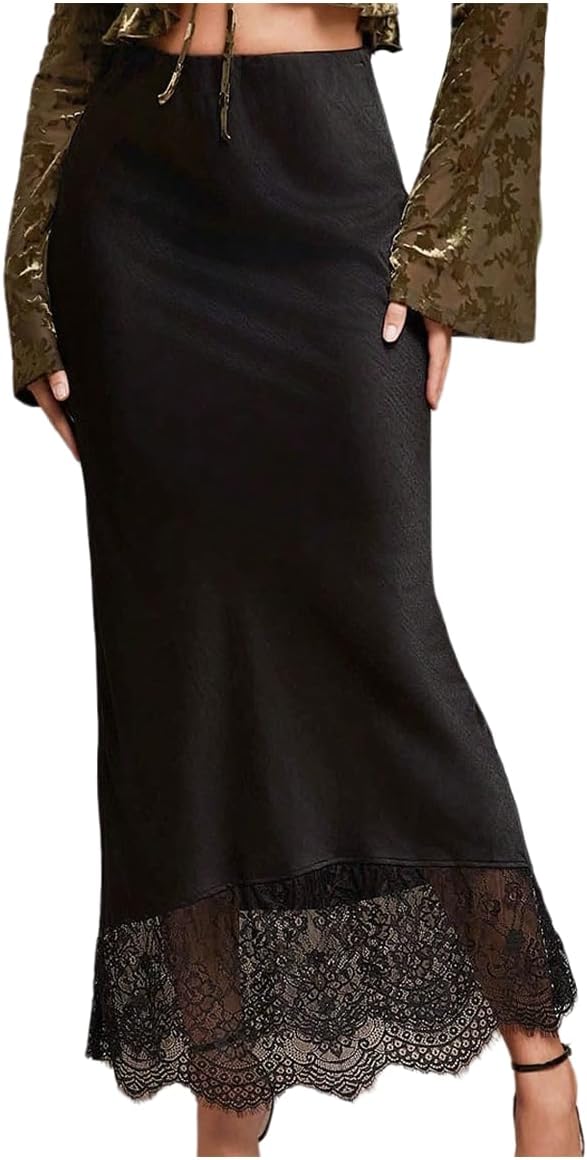 Floerns Women's Elegant Lace Maxi Skirt Low Rise Formal Wedding Guest Fishtail Skirt