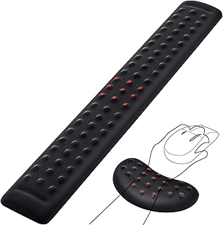 Gimars Reposamuñecas Ergonomicas Teclado y Mouse, Reposa Muñecas Teclado de Espuma Viscoelástica Suave con Convexo Punto de Masaje, Soporte Ordenador con Base Antideslizante PU, Gaming Gamer