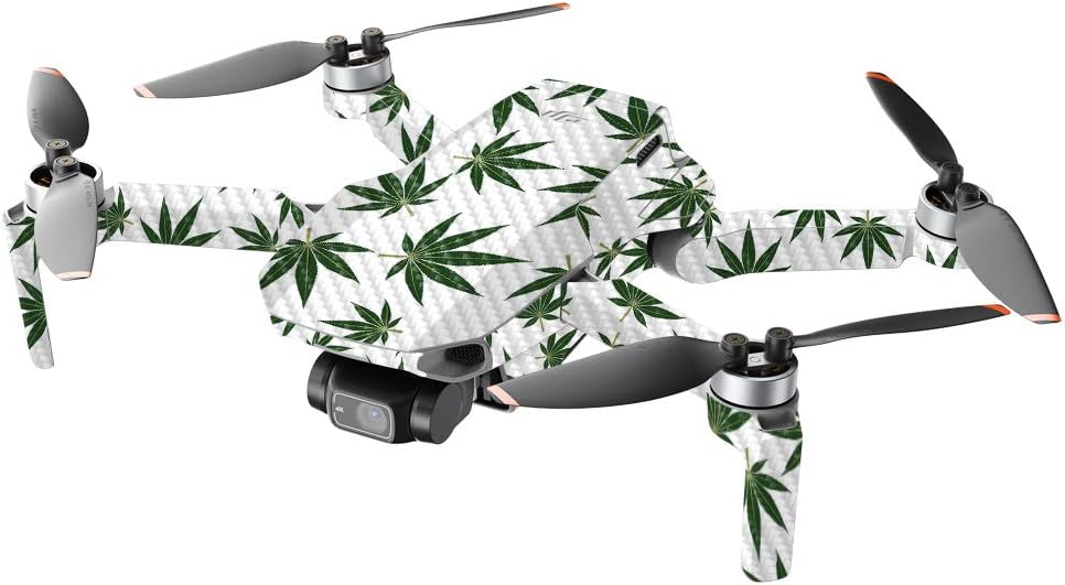 MightySkins Carbon Fiber Compatible with DJI Mini 2 Portable Drone - Pot Leaves Green | Protective, Durable Textured Carbon Fiber Finish | Easy to Apply and Change Styles | Made in The USA