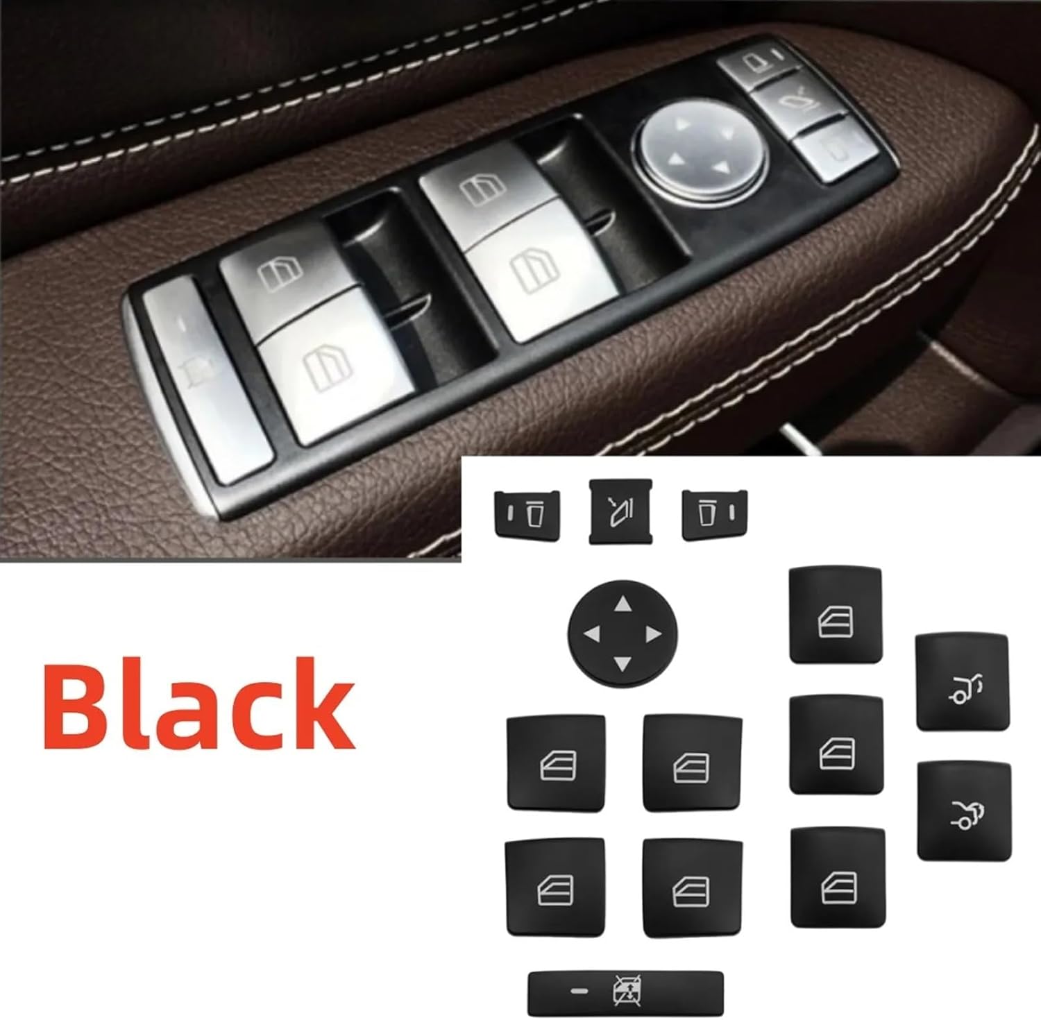 Automotive Interior Compatible with Benz for B Class W246 2015 2016 for A Class W176 2013-2015 Car Interior Button Cover Trim Multimedia Switch Cover Stickers (Window Button Black)